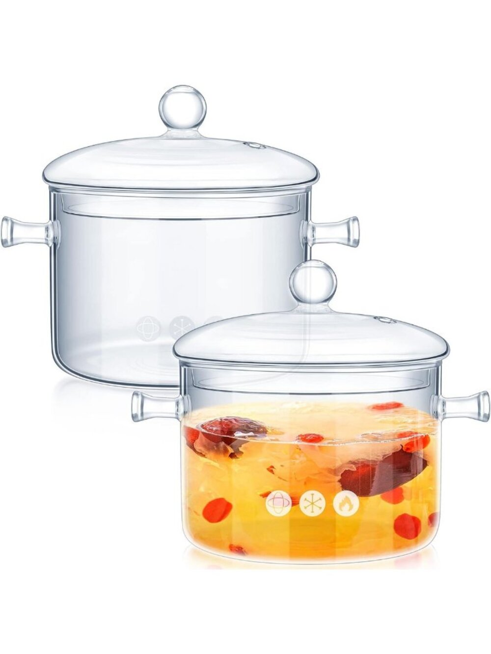 2-Piece Heat-Resistant Glass Cooking Pots Set with Lids for Soup & Sauces